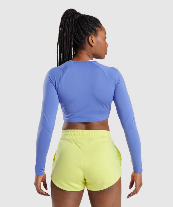 Damske Crop Top Gymshark Training Long Sleeve Modre | IG1097654